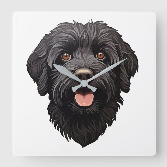 Reloj Cuadrado Perro negro Labradoodle (Anverso)