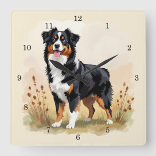 Reloj Cuadrado Perro Pastor Australiano Tricolor Negro Aussie