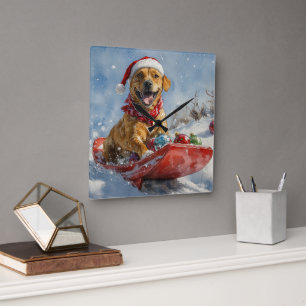Reloj Cuadrado Perro Ridgeback de Rodesia en Trineo de Navidad