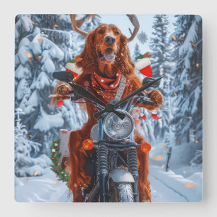 Reloj Cuadrado Perro Setter Rojo Irlandés Montando Motocicleta Na