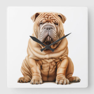 RELOJ CUADRADO PERRO SHAR PEI MARRÓN HERMOSO