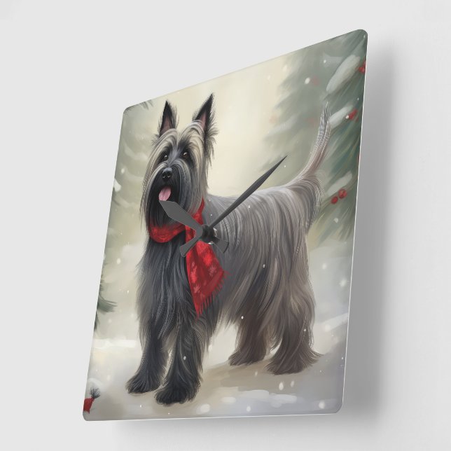 Reloj Cuadrado Perro Skye Terrier en Navidad de Nieve  (Ángulo)