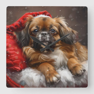 Reloj Cuadrado Perro Spaniel Tibetano Navidad Festiva