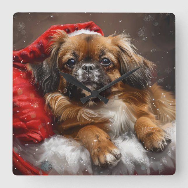 Reloj Cuadrado Perro Spaniel Tibetano Navidad Festiva (Anverso)