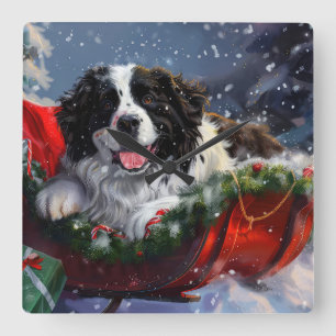Reloj Cuadrado Perro Terranova Navidad Festiva