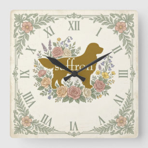 Reloj Cuadrado Perro vintage retriever dorado personalizado