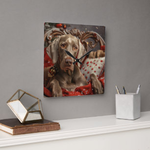Reloj Cuadrado Perro Weimaraner Navidad Festiva