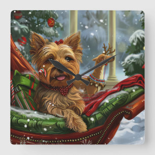 Reloj Cuadrado Perro Yorkshire Terrier Navidad Festiva