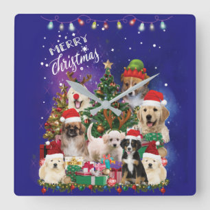 Reloj Cuadrado Perros Feliz Navidad Luz