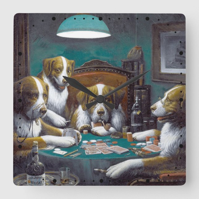 Reloj Cuadrado Perros jugando póquer Cassius Marcellus Coolidge 1 (Anverso)