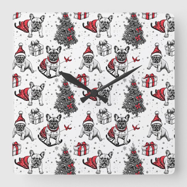 Reloj Cuadrado Perros navidades en boceto de libros de arte (Anverso)