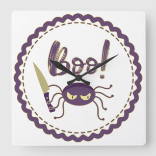 Reloj Cuadrado Personaje de araña divertida de Halloween con cuch