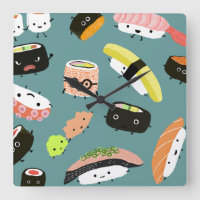 Personajes Divertidos de Sushi sobre Azul Turquesa