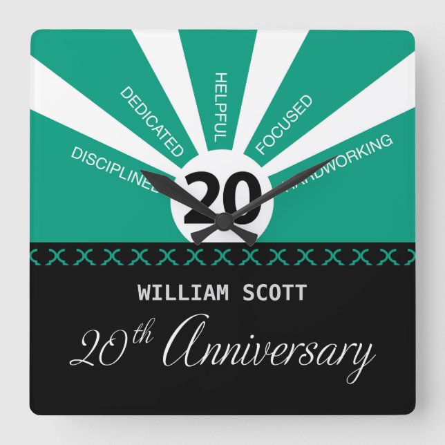 Reloj Cuadrado Personalice, 20 años de aniversario de Empleados E (Anverso)