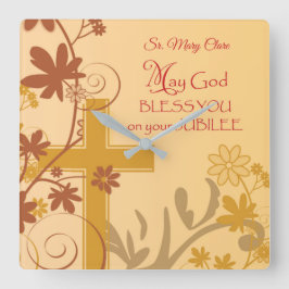 Reloj Cuadrado Personalice, cruz de la monja del aniversario del