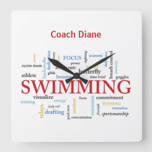 Reloj Cuadrado Personalice, Entrenador De Natación Gracias En Pa