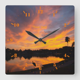 Reloj Cuadrado Personalice la silueta de grúa de Sandhill al atar