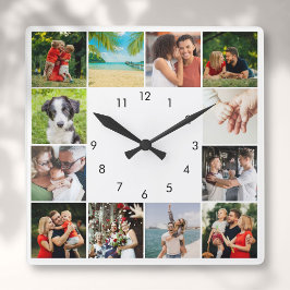 Reloj Cuadrado Personalised 12 Family Photo Collage