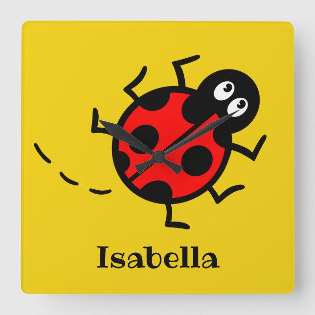 Reloj Cuadrado Personalised Ladybird Pattern Square Wall Clock (Anverso)