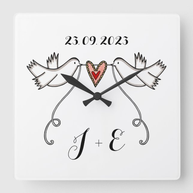 Reloj Cuadrado Personalised White Doves Wedding Gift Acrylic  (Anverso)