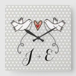 Reloj Cuadrado Personalised White Doves Wedding Gift Acrylic 