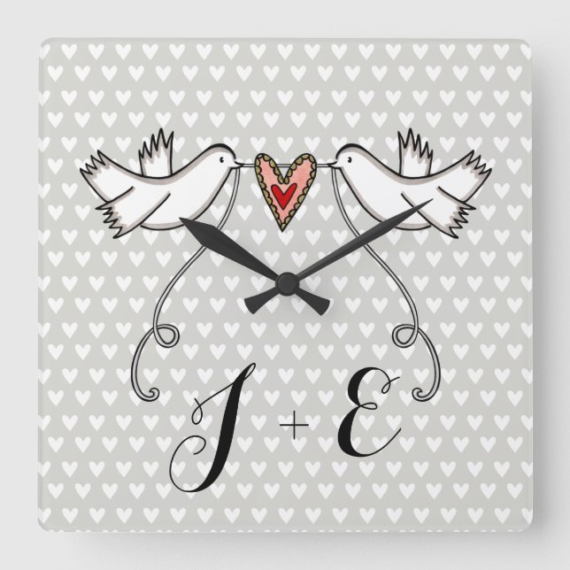 Reloj Cuadrado Personalised White Doves Wedding Gift Acrylic  (Anverso)