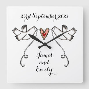 Reloj Cuadrado Personalised White Doves Wedding Gift Acrylic 