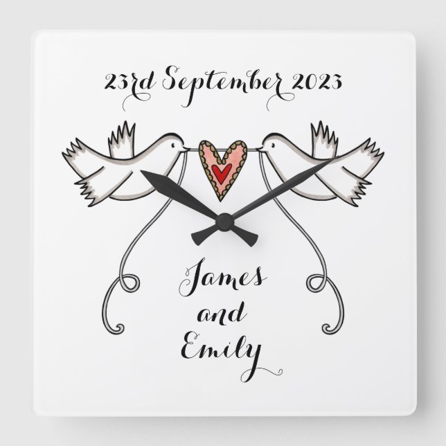 Reloj Cuadrado Personalised White Doves Wedding Gift Acrylic  (Anverso)