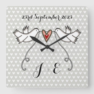 Reloj Cuadrado Personalised White Doves Wedding Gift Acrylic 