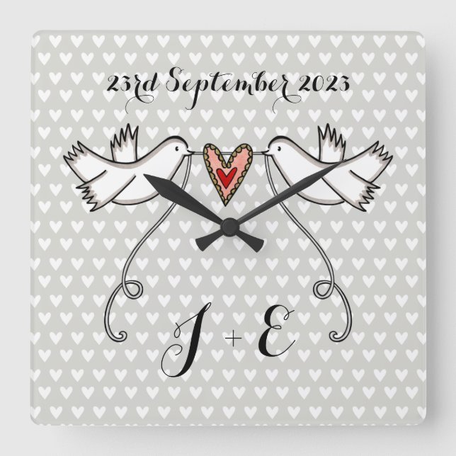 Reloj Cuadrado Personalised White Doves Wedding Gift Acrylic  (Anverso)