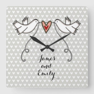 Reloj Cuadrado Personalised White Doves Wedding Gift Acrylic 