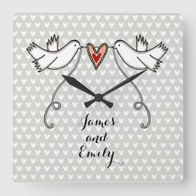 Reloj Cuadrado Personalised White Doves Wedding Gift Acrylic  (Anverso)