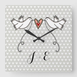 Reloj Cuadrado Personalised White Doves Wedding Gift Acrylic Squa