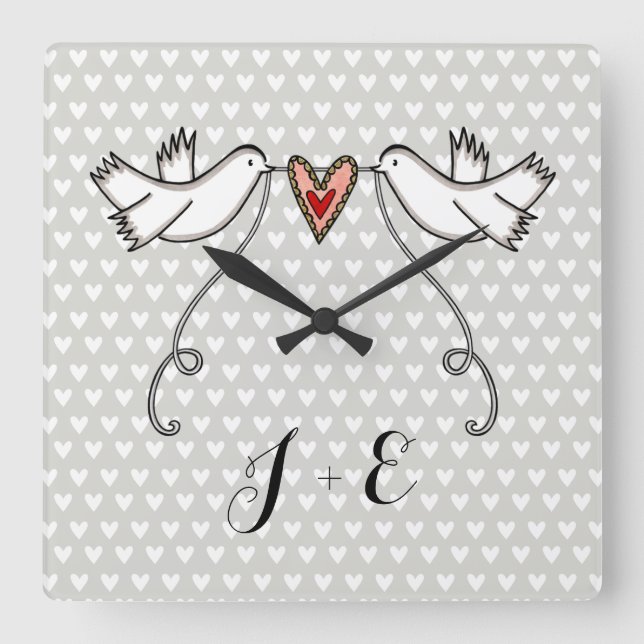 Reloj Cuadrado Personalised White Doves Wedding Gift Acrylic Squa (Anverso)