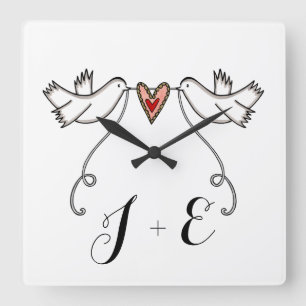 Reloj Cuadrado Personalised White Doves Wedding Gift Acrylic Squa