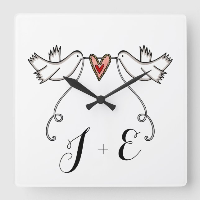 Reloj Cuadrado Personalised White Doves Wedding Gift Acrylic Squa (Anverso)