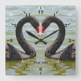 Reloj Cuadrado Personaliza dos aves de Cisne Negra en forma de co