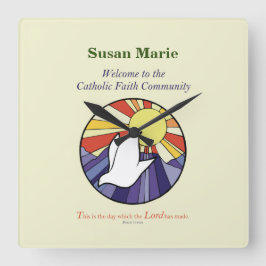 Reloj Cuadrado Personaliza el nombre, RCIA Dove Circle en amarill