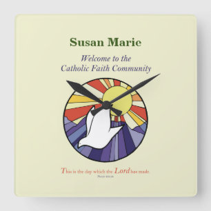 Reloj Cuadrado Personaliza el nombre, RCIA Dove Circle en amarill