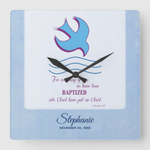 Reloj Cuadrado Personaliza, Paloma del Bautismo de Adulto en Azul