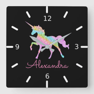 Reloj Cuadrado Personaliza tu propio unicornio mágico colorido