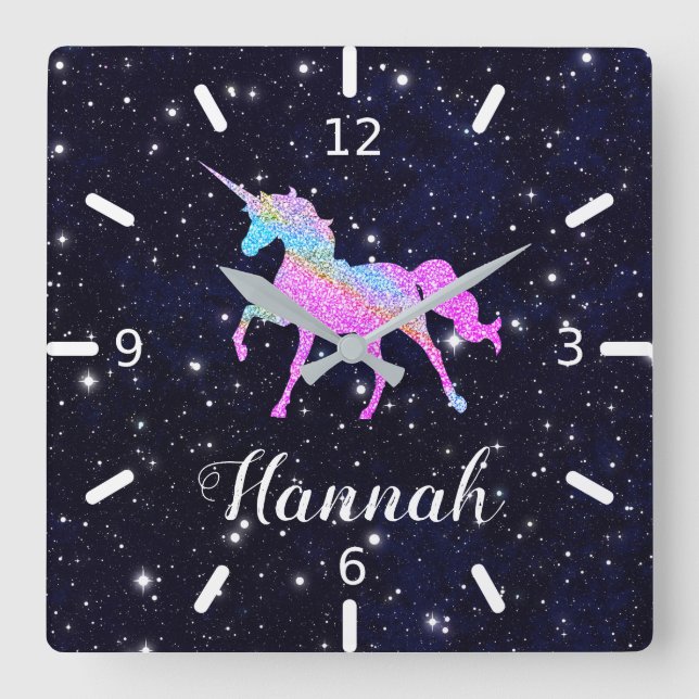 Reloj Cuadrado Personaliza tu unicornio colorido (Anverso)