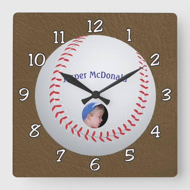 Reloj Cuadrado Personalización de foto de fondo texturizada de bé (Anverso)