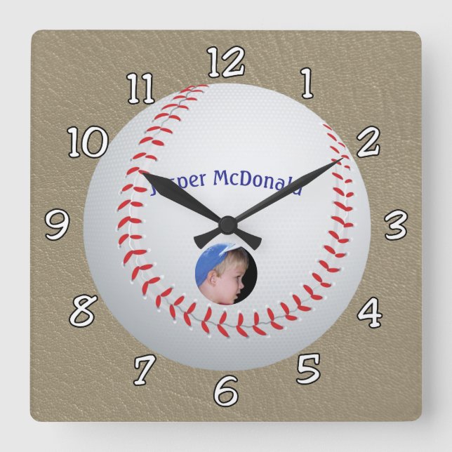 Reloj Cuadrado Personalización de foto de fondo texturizada de bé (Anverso)