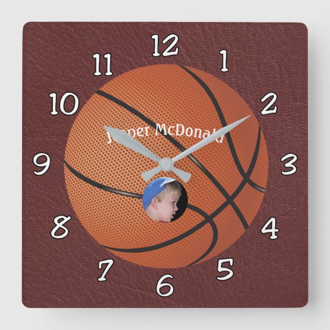 Reloj Cuadrado Personalización de la foto de fondo de baloncesto  (Anverso)