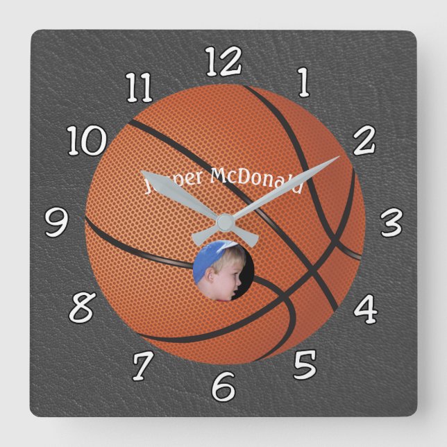 Reloj Cuadrado Personalización de la foto de fondo de baloncesto  (Anverso)