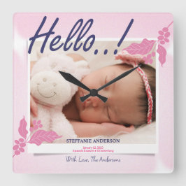 Reloj Cuadrado Personalización del anuncio de nacimiento