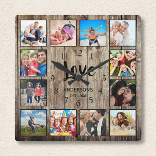 Reloj Cuadrado Personalizado 12 Collage de fotos Amor Familiar Re