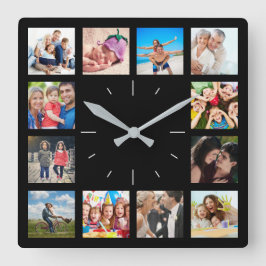Reloj Cuadrado Personalizado 12 Collage de fotos de familia Recue