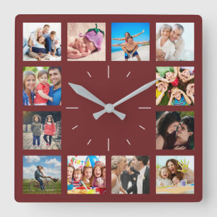 Reloj Cuadrado Personalizado 12 Collage de fotos de la familia de